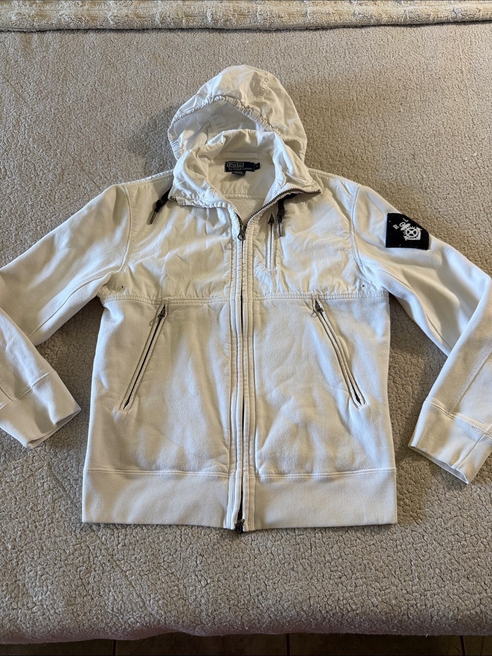 Vtg POLO RALPH LAUREN Men’s White Full Zip Jacket Nautical RL Arm Patch Small